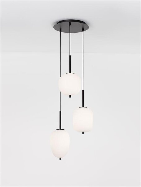 Nova Luce Závěsné svítidlo LATO černý kov a opálové sklo E14 3x5W