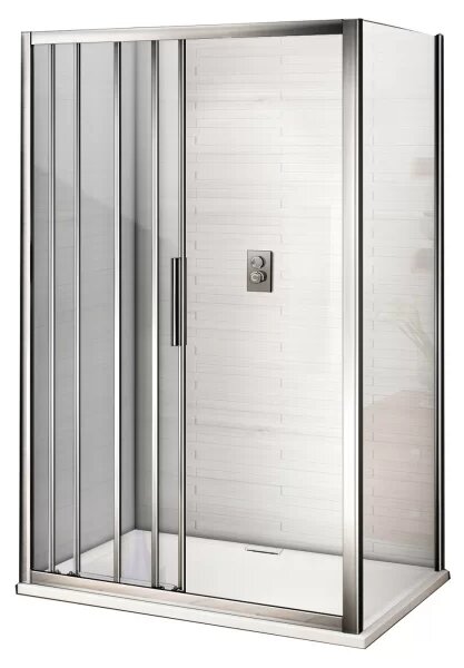 AFTER COMBI 100x80 Clear Sprchový kout s třídílnými posuvnými dveřmi a pevnou bočnicí
