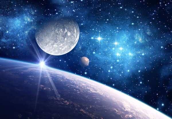 Fototapeta Planeta a Měsíc ve vesmíru, Designové fototapety na zeď, Populární fototapety, u57785 - Tapeko.co.cz
