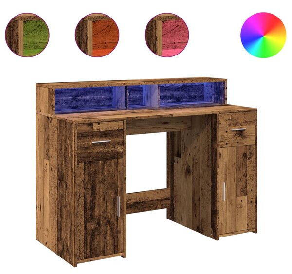 Psací stůl s LED světly old wood 120x55x91 cm kompozitní dřevo 3309418