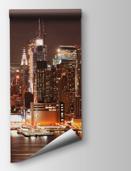 Fototapeta Noční panorama města s měsícem na obloze, Fototapeta s panoramatem města, Populární fototapety, u57923 - Tapeko.co.cz