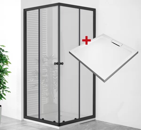 POINT Q BLACK HARD 90x90 Clear Čtvercový sprchový kout s mramorovou vaničkou