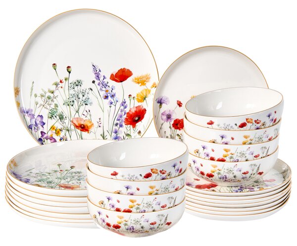 Sada 24 kusů nádobí EPAZOTE Porcelán Bílá