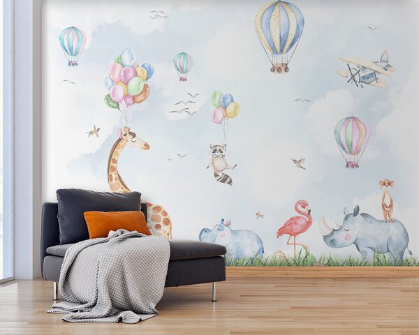 Fototapeta Akvarel zvířat a balónků, Přírodní fototapety, Populární fototapety, u59757v2 - Tapeko.co.cz