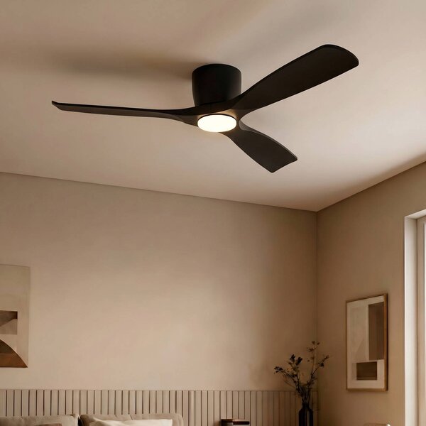 Lucande Smart LED stropní ventilátor Moneno, černý, DC, Tuya, stmívatelný, Černá, Obývací pokoj / jídelna, kov, Moderní