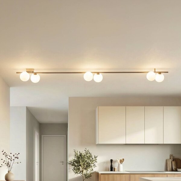TK Lighting Stropní světlo Imelo, hnědé, 6 žárovek, sklo, délka 200 cm, stmívatelný, Hnědá / rez, Ložnice, Sklo