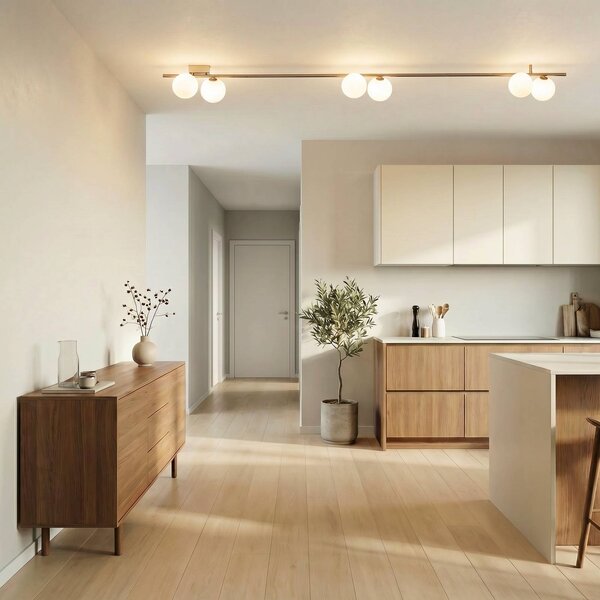TK Lighting Stropní světlo Imelo, hnědé, 6 žárovek, sklo, délka 200 cm, stmívatelný, Hnědá / rez, Ložnice, Sklo