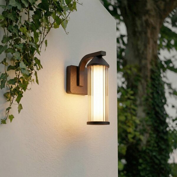 Lindby LED venkovní nástěnné svítidlo Neravio, rez, výška 26 cm, IP54, Hnědá / rez, Hliník, Moderní