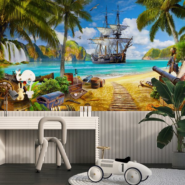 Fototapeta Pirátská loď na pláži, 3D fototapety, Populární fototapety, u59784v3 - Tapeko.co.cz