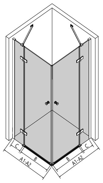 Erga Bern Double, sprchový kout s 2-křídlými dveřmi 70(dveře) x 70(dveře) x 195 cm, 6mm čiré sklo, černý profil, ERG-V02-BERN-D070D070-CL-BK