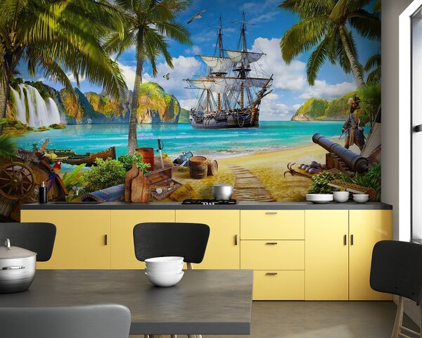 Fototapeta Pirátská loď na pláži, 3D fototapety, Populární fototapety, u59784v3 - Tapeko.co.cz