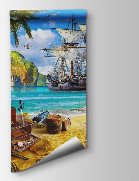 Fototapeta Pirátská loď na pláži, 3D fototapety, Populární fototapety, u59784v3 - Tapeko.co.cz