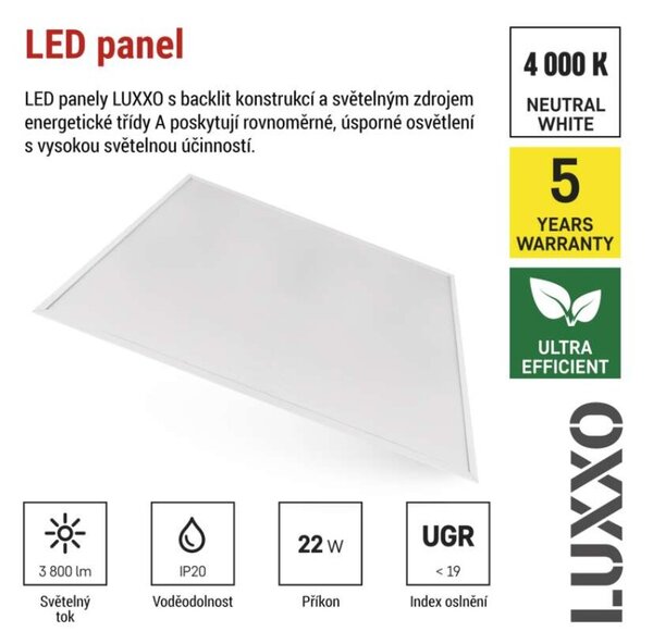 EMOS Lighting LED panel LUXXO backlit 60×60, čtvercový vestavný bílý, 22W neutr. b. UGR