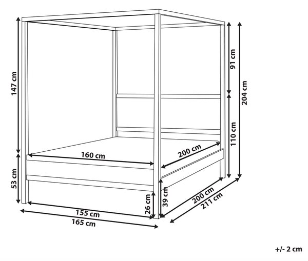 Postel s baldachýnem Dřevo HAUTERIVES 160 x 200 cm Světle hnědá