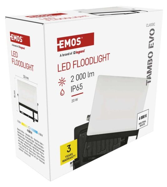 EMOS Lighting LED reflektor TAMBO EVO, 20 W, 2000 lm, IP65, černý