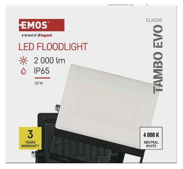EMOS Lighting LED reflektor TAMBO EVO, 20 W, 2000 lm, IP65, černý