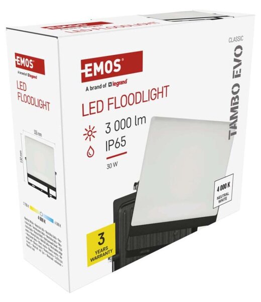 EMOS Lighting LED reflektor TAMBO EVO, 30 W, 3000 lm, IP65, černý