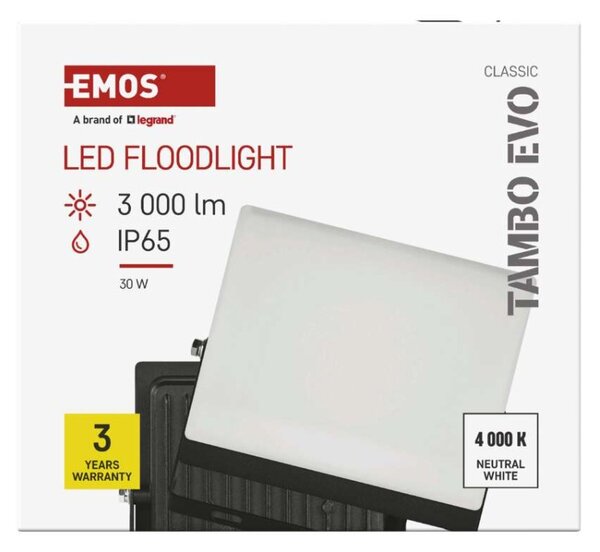 EMOS Lighting LED reflektor TAMBO EVO, 30 W, 3000 lm, IP65, černý