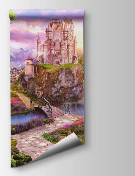 Fototapeta Hrad na útesu s vodopádem a mostem, Dětské fototapety, Populární fototapety, u59924 - Tapeko.co.cz