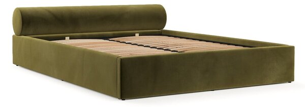 Tmavě zelená čalouněná dvoulůžková postel s úložným prostorem s roštem 180x200 cm Solvo – Maison de Rêve