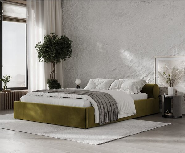 Tmavě zelená čalouněná dvoulůžková postel s úložným prostorem s roštem 180x200 cm Solvo – Maison de Rêve