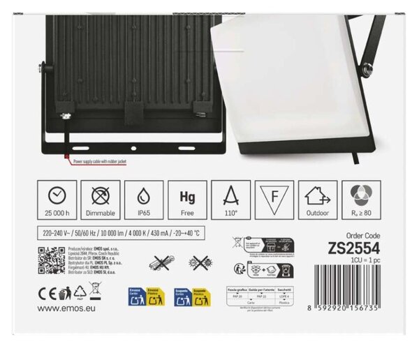 EMOS Lighting LED reflektor TAMBO EVO, 100 W, 10 000 lm, IP65, černý
