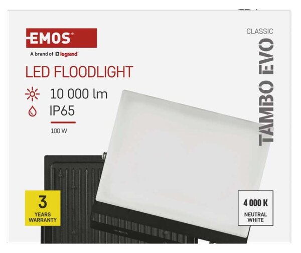 EMOS Lighting LED reflektor TAMBO EVO, 100 W, 10 000 lm, IP65, černý