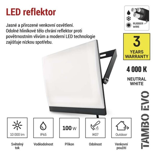 EMOS Lighting LED reflektor TAMBO EVO, 100 W, 10 000 lm, IP65, černý