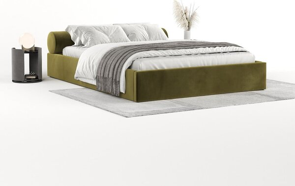 Tmavě zelená čalouněná dvoulůžková postel s úložným prostorem s roštem 180x200 cm Solvo – Maison de Rêve