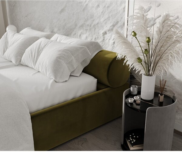 Tmavě zelená čalouněná dvoulůžková postel s úložným prostorem s roštem 180x200 cm Solvo – Maison de Rêve