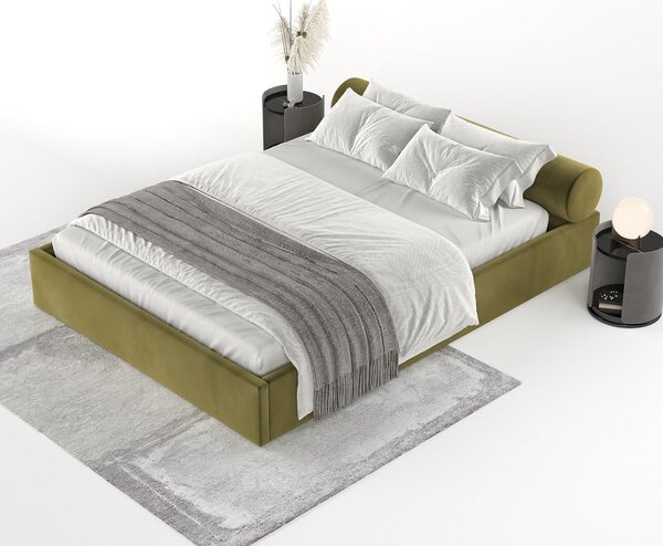 Tmavě zelená čalouněná dvoulůžková postel s úložným prostorem s roštem 180x200 cm Solvo – Maison de Rêve