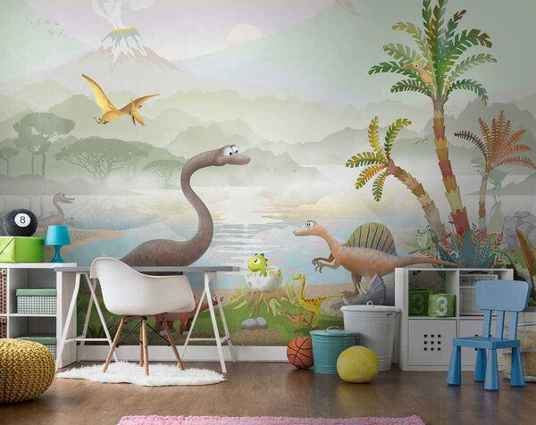 Fototapeta Skupina dinosaurů u jezera, Dětské fototapety, Populární fototapety, u60040 - Tapeko.co.cz