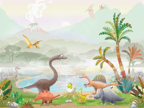 Fototapeta Skupina dinosaurů u jezera, Dětské fototapety, Populární fototapety, u60040 - Tapeko.co.cz