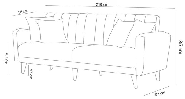Hanah Home 3-místná pohovka Aqua 210 cm šedá