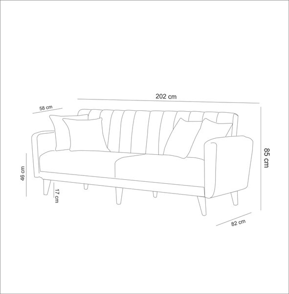 Hanah Home 3-místná pohovka Aqua 210 cm šedá