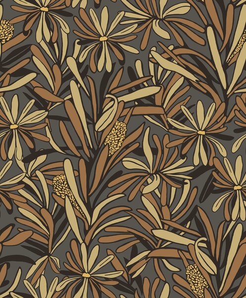 Šedo-hnědá květinová vliesová tapeta na zeď, BA26072, Brazil, Decoprint