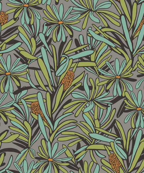 Zeleno-šedá květinová vliesová tapeta na zeď, BA26071, Brazil, Decoprint
