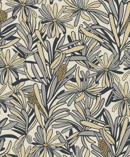 Šedo-béžová květinová vliesová tapeta na zeď, BA26070, Brazil, Decoprint