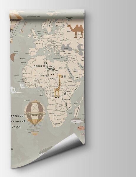 Fototapeta Mapa světa s letadly a zvířaty, Dětské fototapety, Populární fototapety, u60128 - Tapeko.co.cz