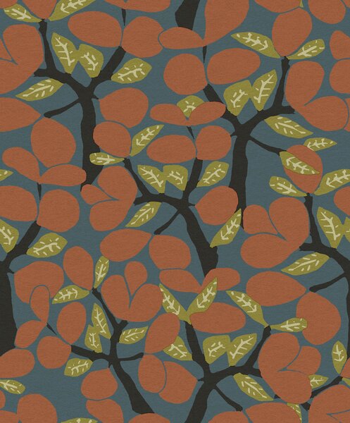Modro-oranžová vliesová tapeta na zeď, větvičky, stromy, BA26053, Brazil, Decoprint