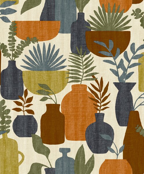 Retro vliesová tapeta na zeď, vázy s rostlinami, BA26042, Brazil, Decoprint