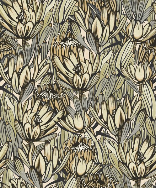Šedo-béžová květinová vliesová tapeta na zeď, BA26030, Brazil, Decoprint