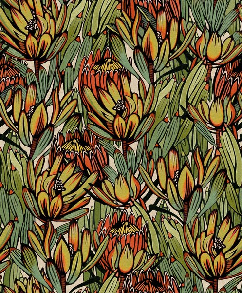 Oranžovo-zelená květinová vliesová tapeta na zeď, BA26032, Brazil, Decoprint