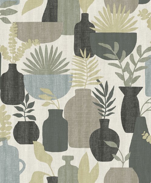 Retro vliesová tapeta na zeď, vázy s rostlinami, BA26040, Brazil, Decoprint