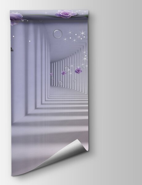 Fototapeta Tapety s fialovými růžemi a schodištěm, 3D fototapety, Populární fototapety, u60194 - Tapeko.co.cz