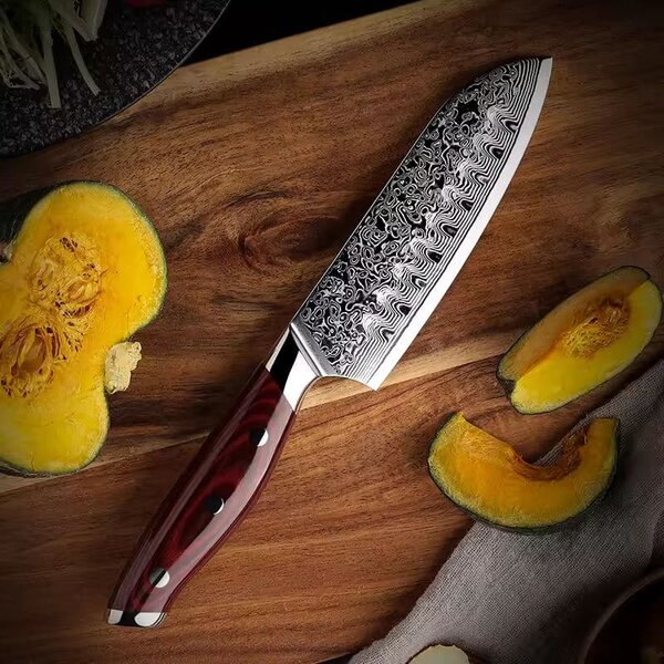 Santoku nůž z damaškové oceli SaKuRo Red Pakka 12,7 cm
