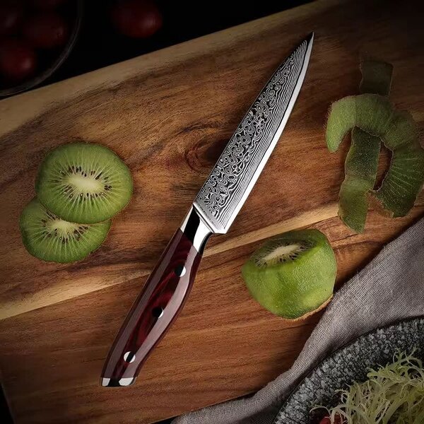 Víceúčelový kuchyňský nůž z damaškové oceli SaKuRo Red Pakka 12,7 cm