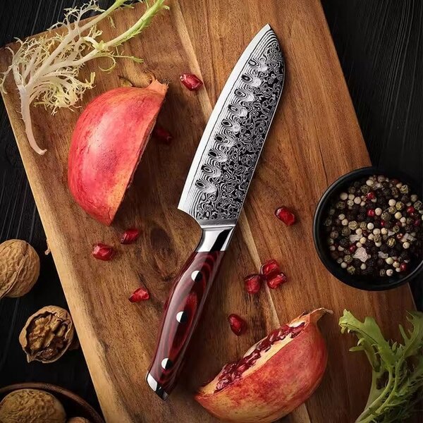 Santoku nůž z damaškové oceli SaKuRo Red Pakka 12,7 cm