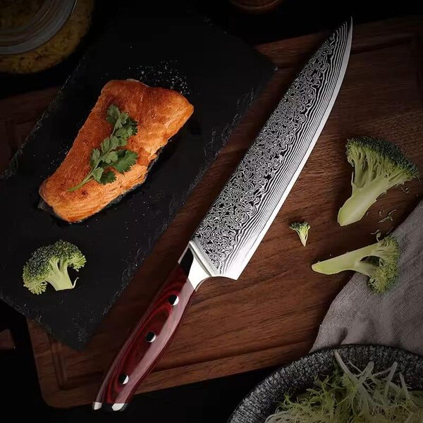 Japonský šéfkuchařský nůž z damaškové oceli SaKuRo Red Pakka 20,3 cm