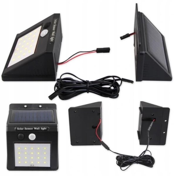LED Solární nástěnné svítidlo se senzorem a externím panelem LED/0,55W/3,7V IP44